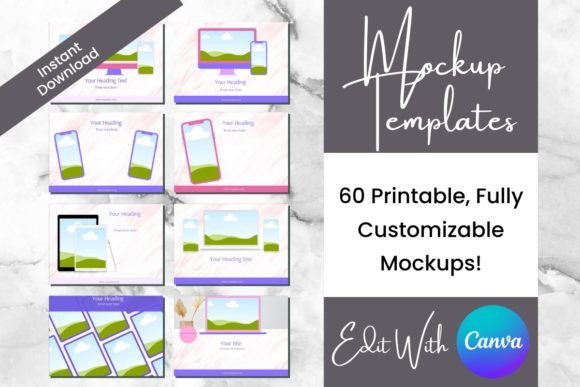 Download 60 Digital Product Mockups - Pink Purple - Digital Collection